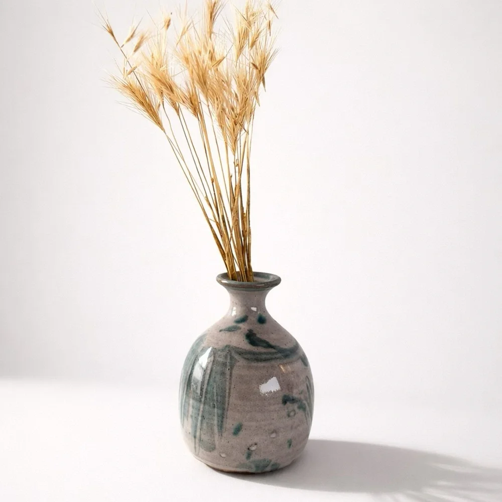 MINI STUDIO POTTERY SIGNED BUD VASE BLUE/GREY GLAZED COTTAGE-CORE MCM BOHO EUC - Picture 1 of 6